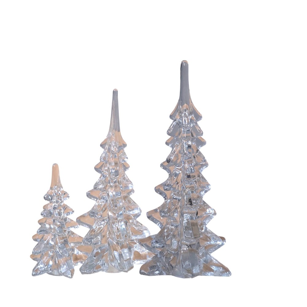 Set of 3 Clear Glass Christmas Tree Figurines Holiday Tabletop Decor 8.5in-4.5in
